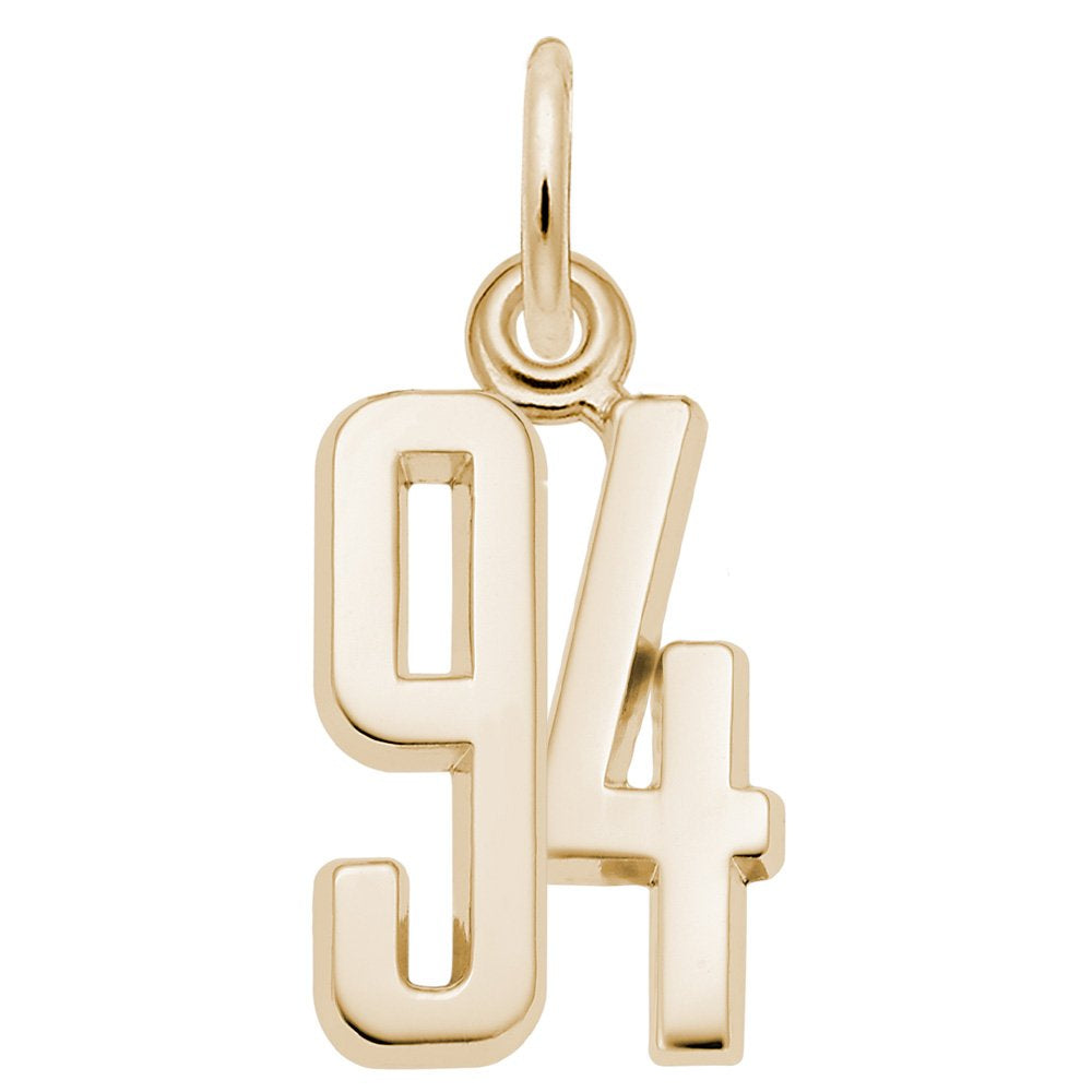 Gold number '94' charm on a white background