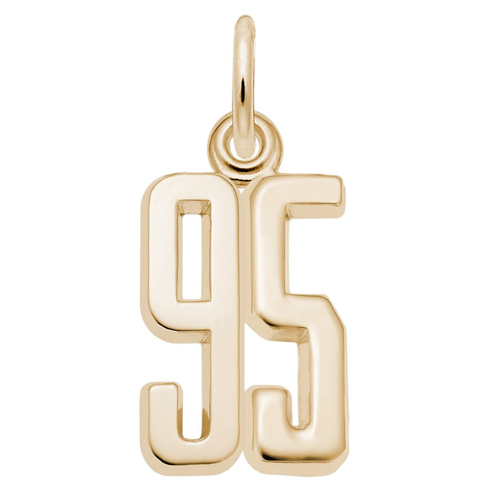 Gold number '95' charm on a white background