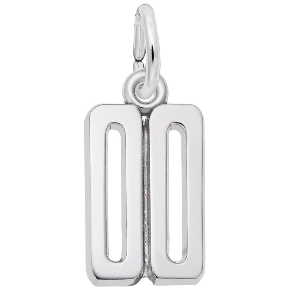 Silver number '00' charm on a white background