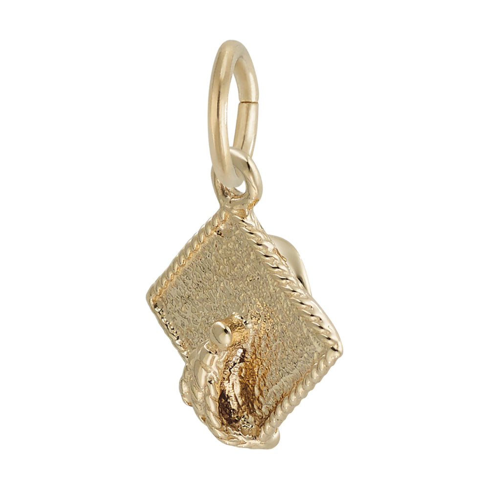 Textured Gold Grad Cap charm on a white background 3/4 view