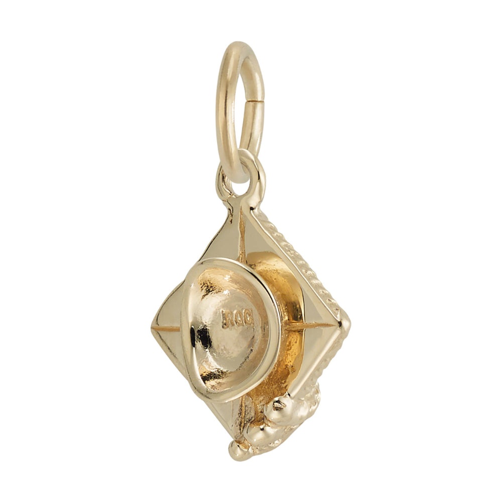 Back of Gold Grad Cap charm on a white background