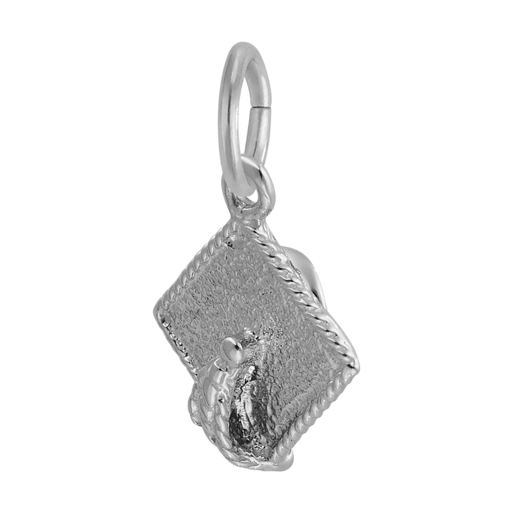 Textured Silver Grad Cap charm on a white background 3/4 view