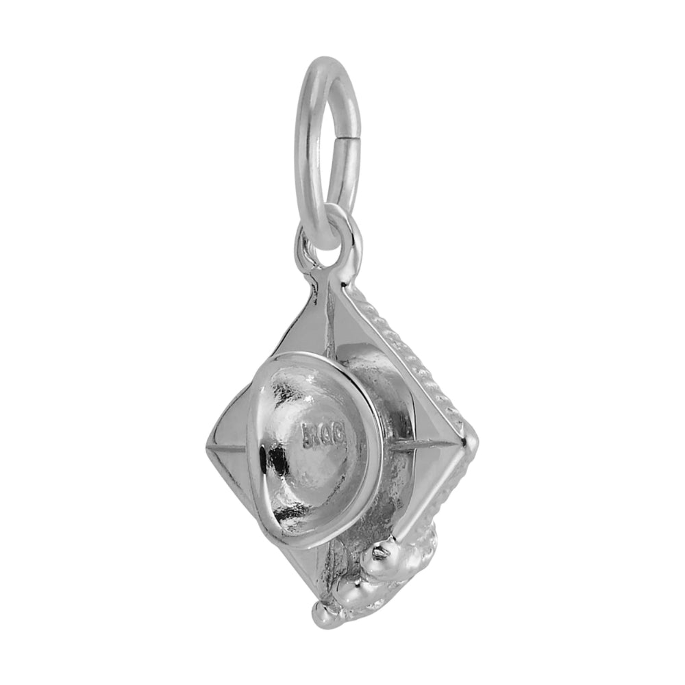 Back of Silver Grad Cap charm with '925' stamp on a white background