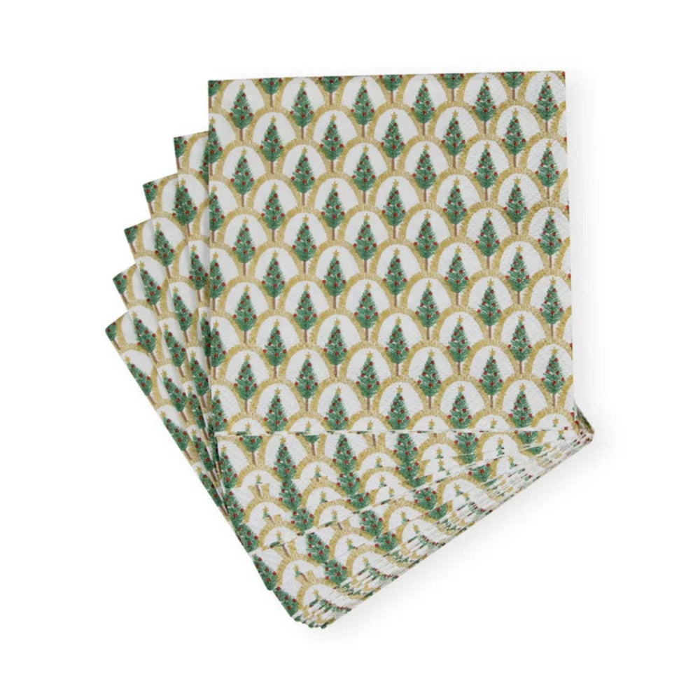 Caspari Deco Christmas Gold Cocktail Napkins - Set of 20