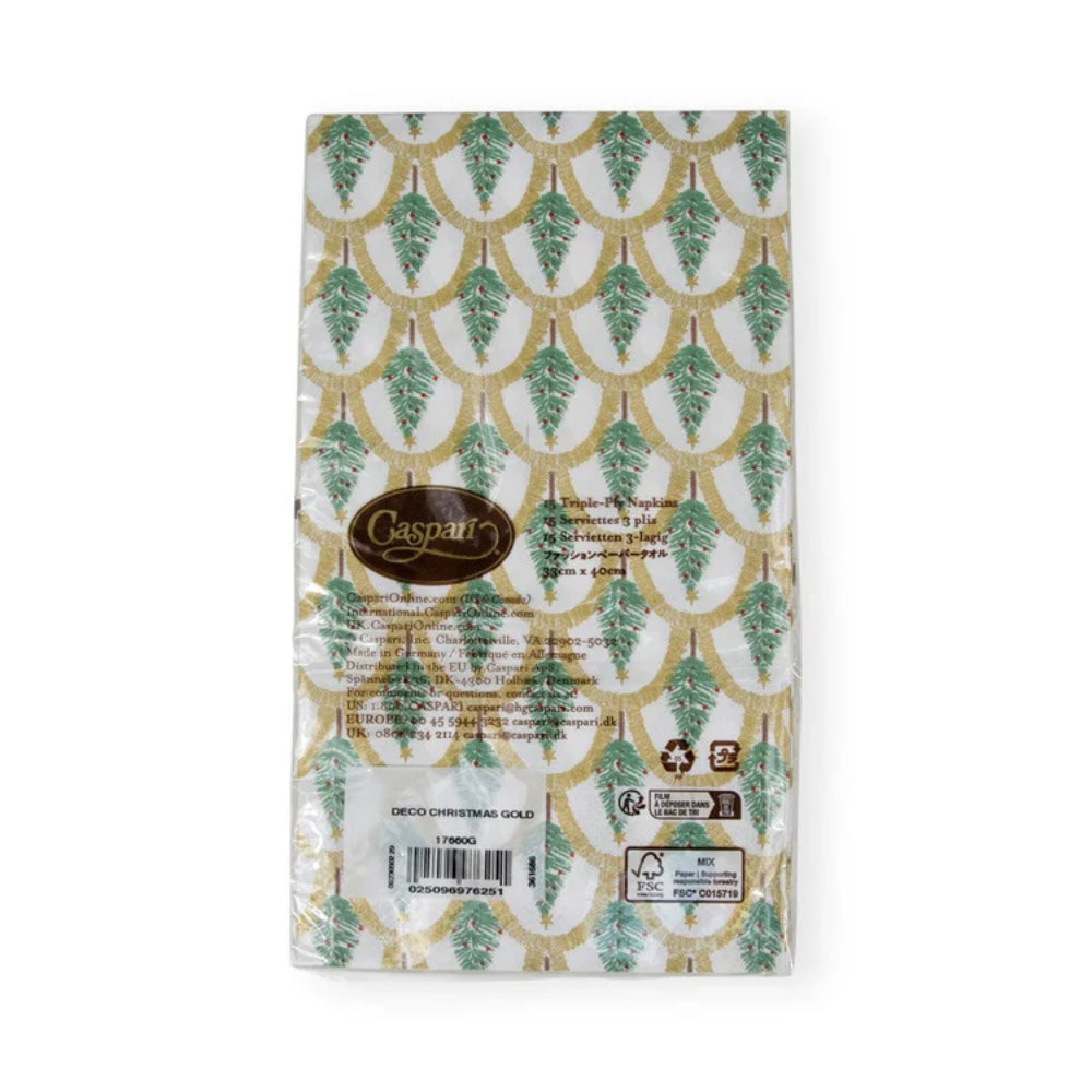 Caspari Deco Christmas Gold Guest Towel Napkins - Set of 15
