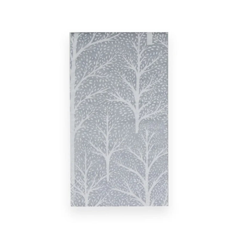 Caspari Winter Trees Silver & White Guest Towel Napkins - Set of 15