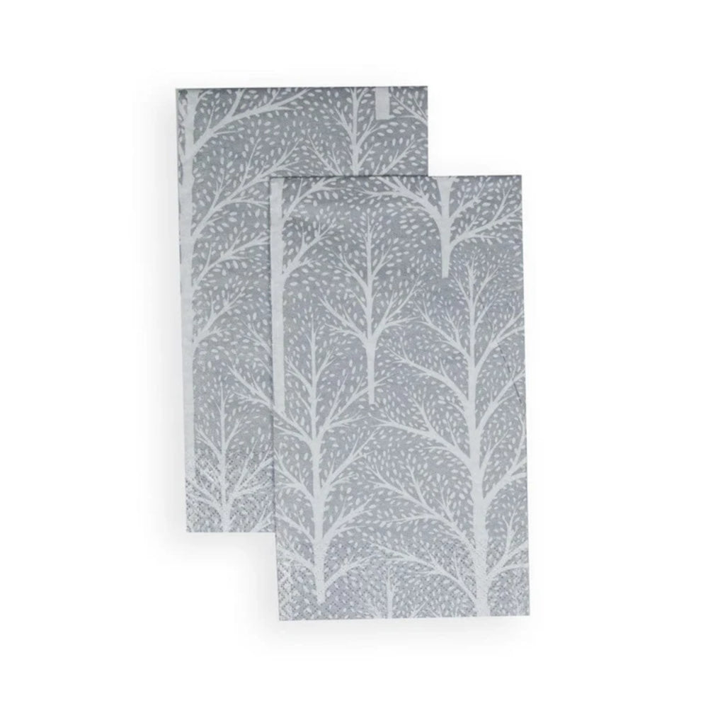 Caspari Winter Trees Silver & White Guest Towel Napkins - Set of 15