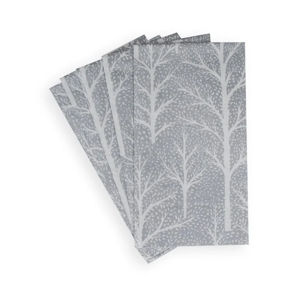 Caspari Winter Trees Silver & White Guest Towel Napkins - Set of 15