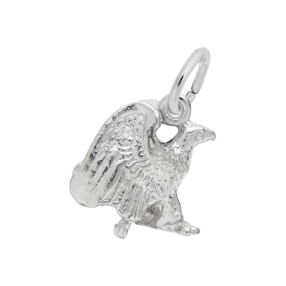 Silver eagle charm on a white background