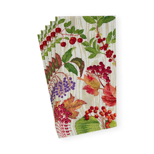 Caspari Berry Botanical Taupe Guest Towel Napkins - Package of 15