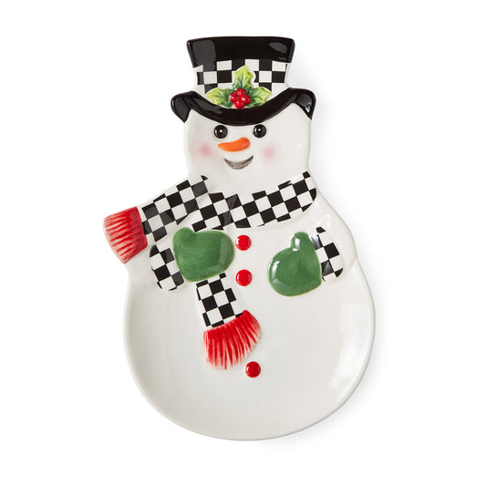 Spode Christmas Tree Black and White Snowman Dish