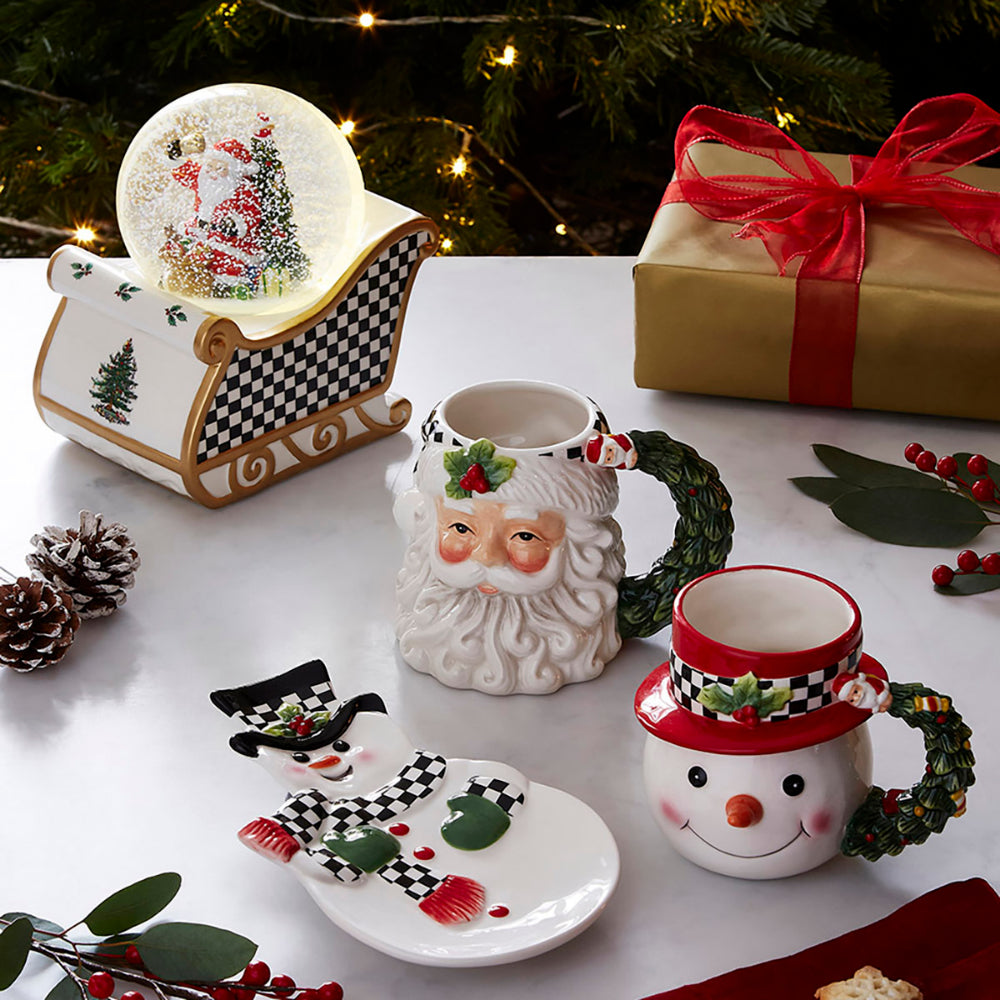 Spode Christmas Tree Black and White Santa Toby Mug