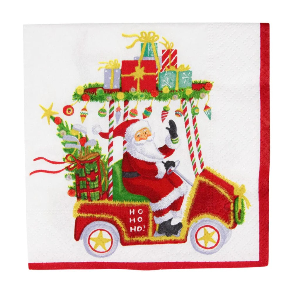 Caspari Santa's Golf Cart Cocktail Napkins - Set of 20