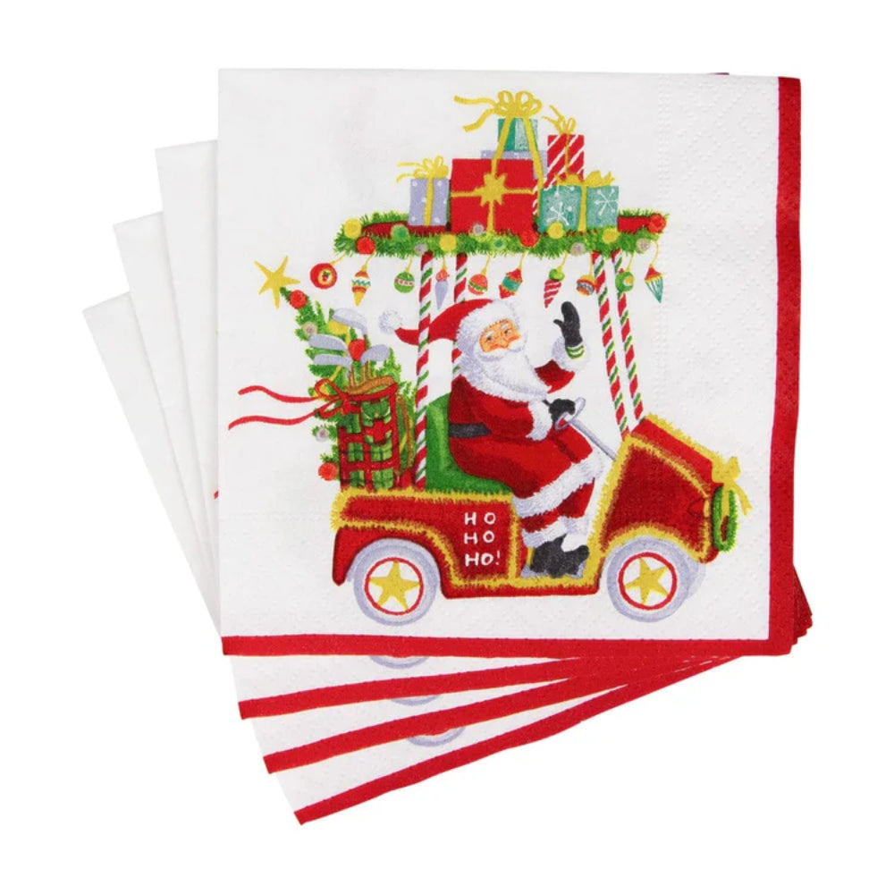 Caspari Santa's Golf Cart Cocktail Napkins - Set of 20