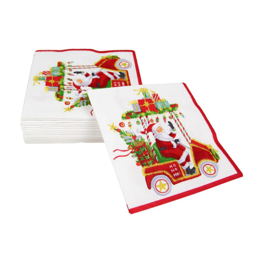 Caspari Santa's Golf Cart Cocktail Napkins - Set of 20