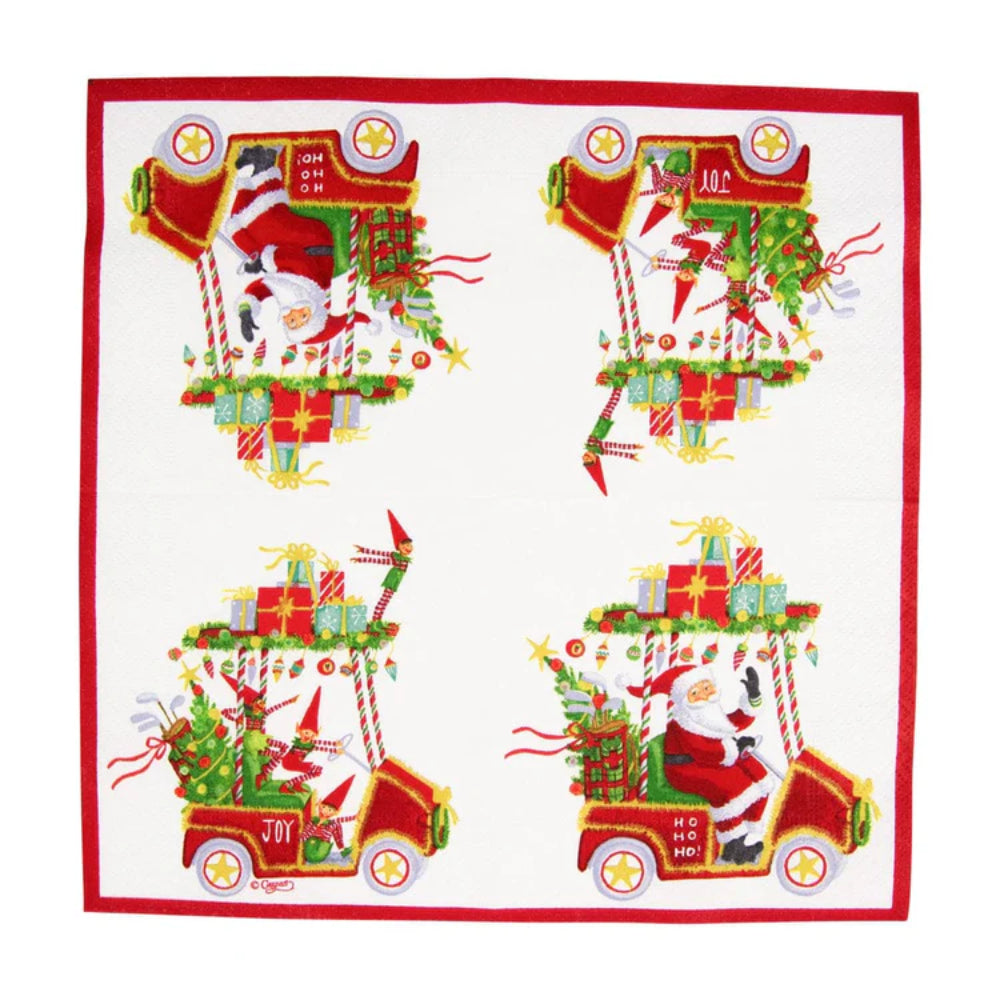 Caspari Santa's Golf Cart Cocktail Napkins - Set of 20