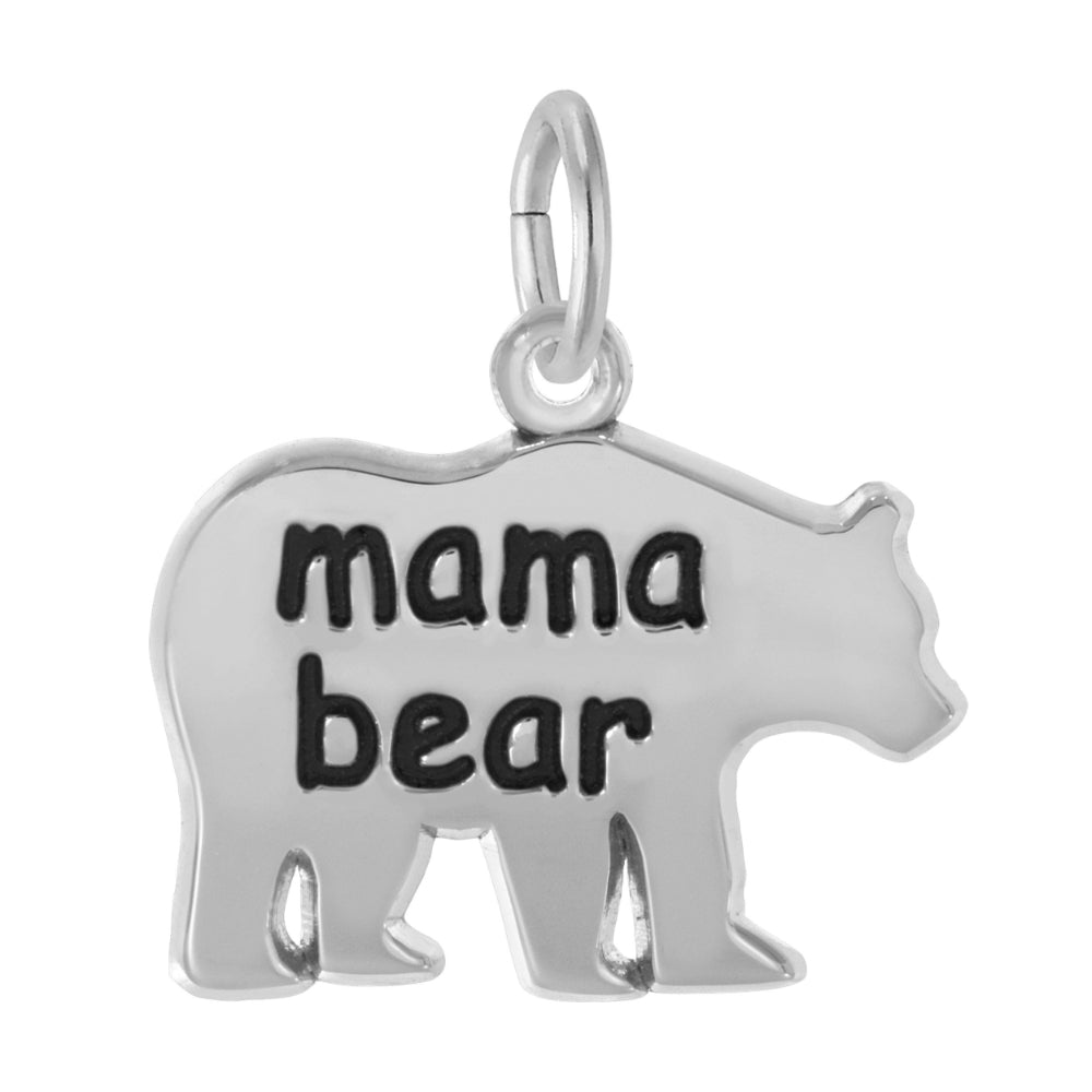 Silver 'mama bear' pendant on a white background