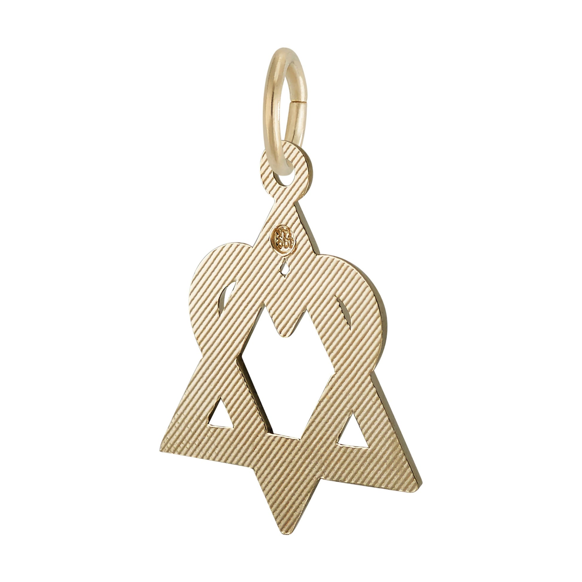 Back of Gold interlocked triangle and heart charm on a white background