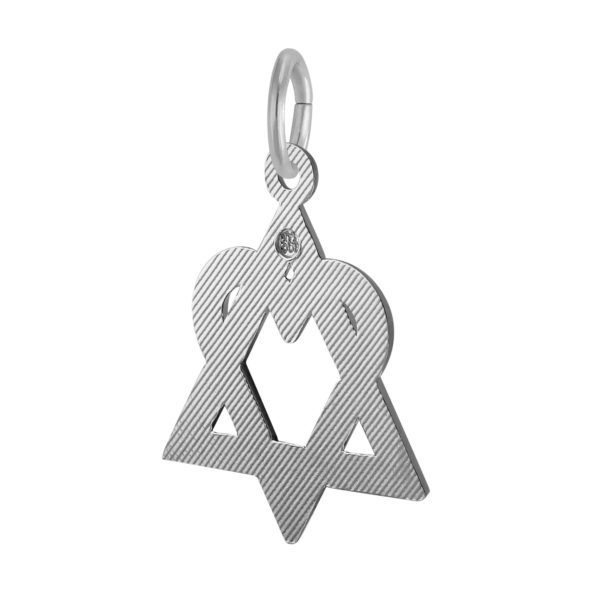 Back of Silver interlocked triangle and heart charm on a white background