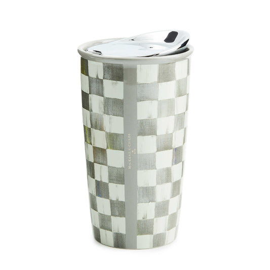 MacKenzie-Childs Sterling Check Ceramic Travel Cup