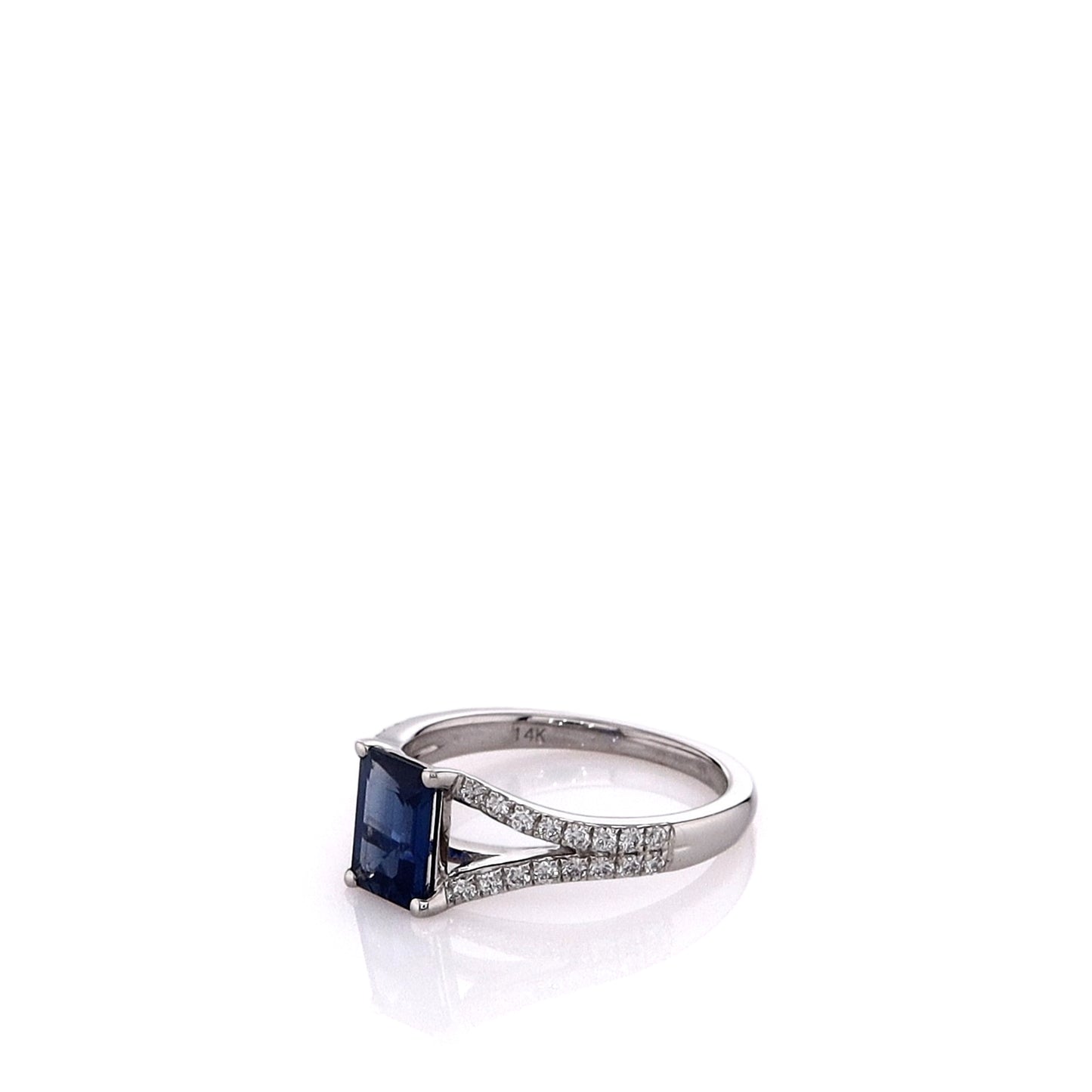 Imagine 14k White Gold Sapphire and Diamond Split Shank Ring