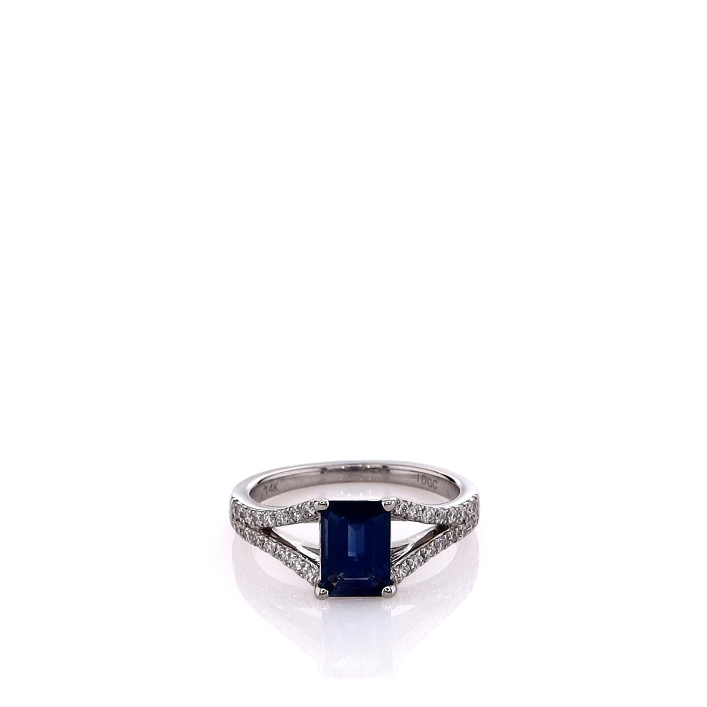 Imagine 14k White Gold Sapphire and Diamond Split Shank Ring