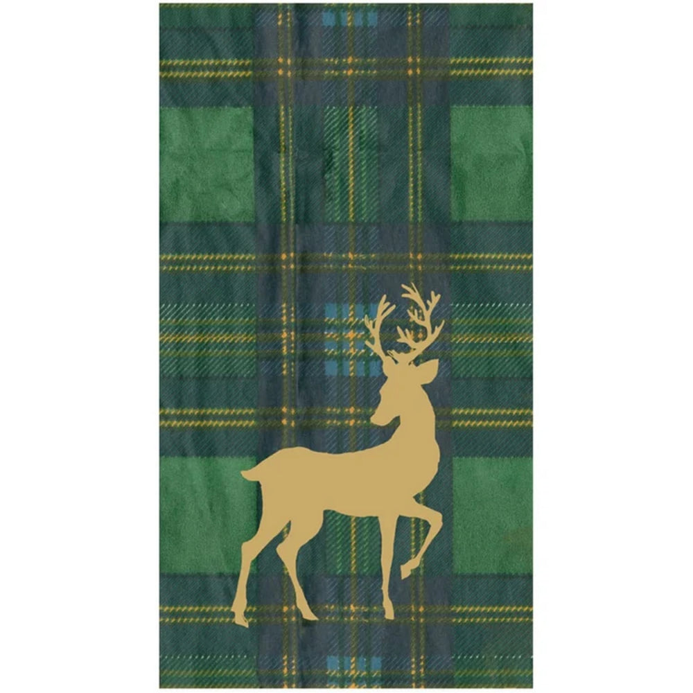 Plaid fabric with a deer silhouette on a white background
