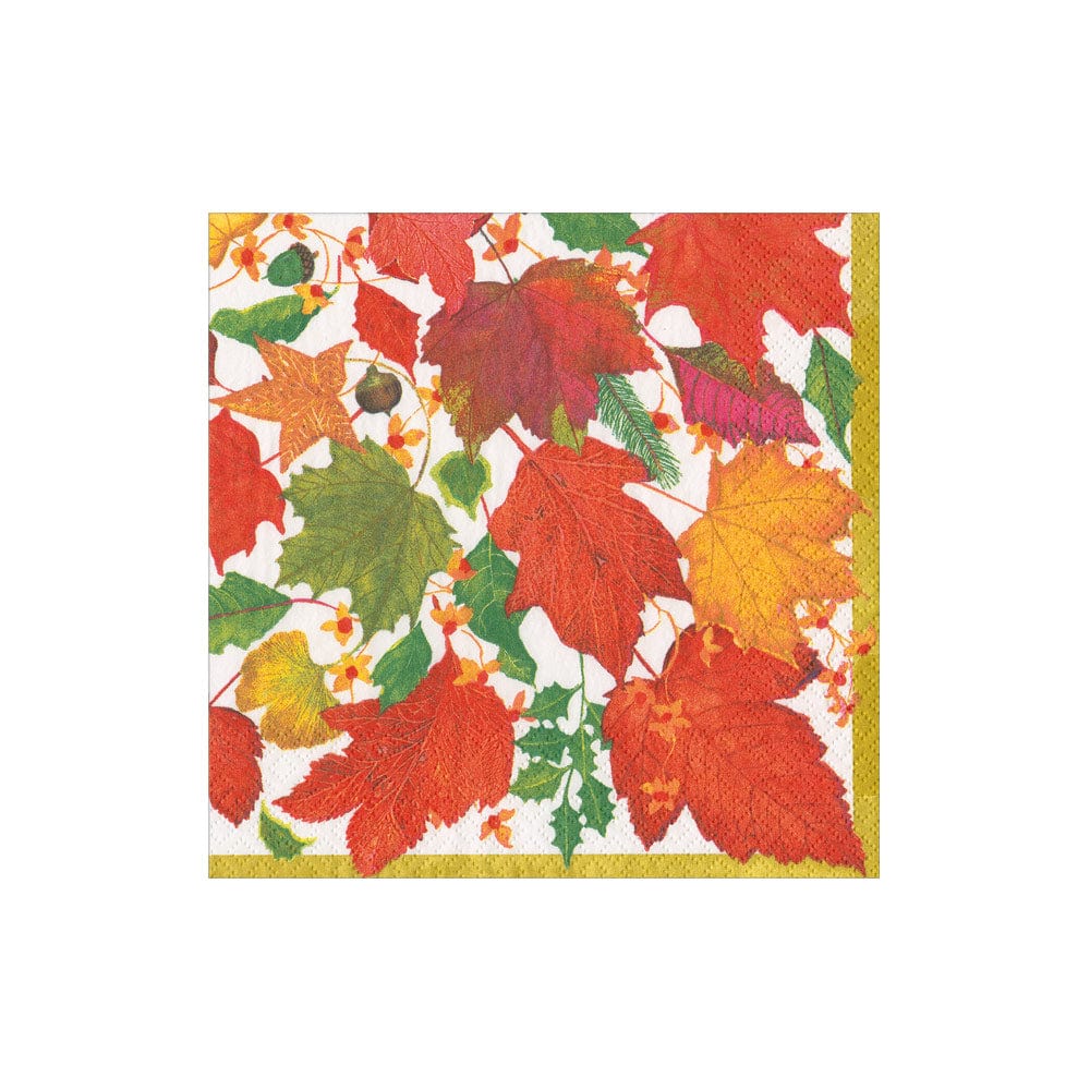 Caspari Swirling Leaves White Cocktail Napkins - Set of 20