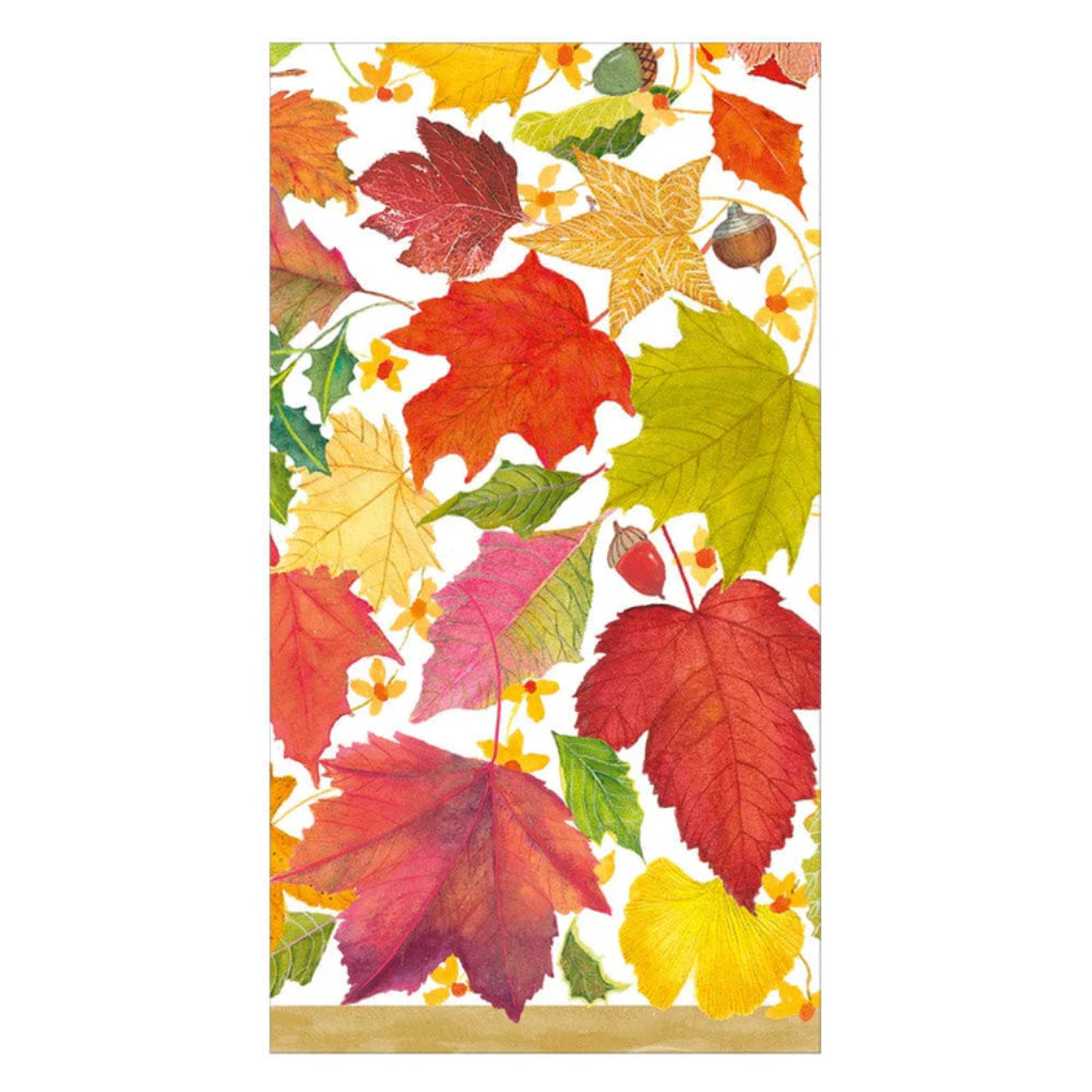 Caspari Swirling Leaves White Guest Towels - Set of 15