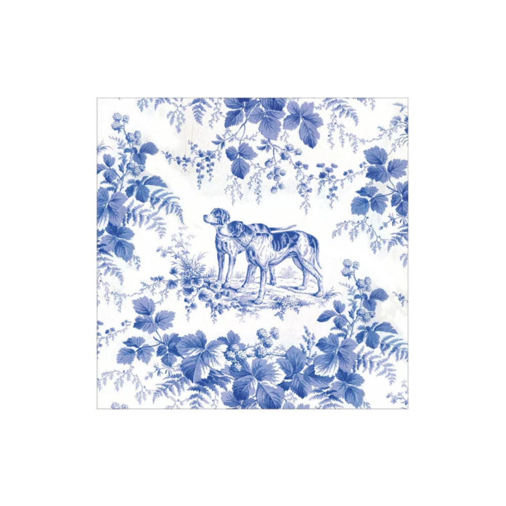 Caspari Hunting Toile Blue Cocktail Napkins - Set of 20