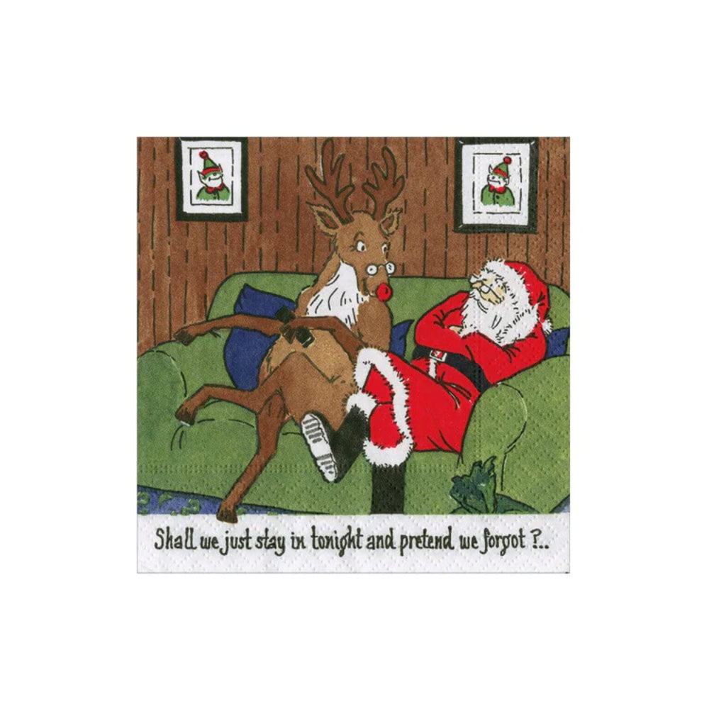 Caspari Santa At Home Cocktail Napkins - Set of 20