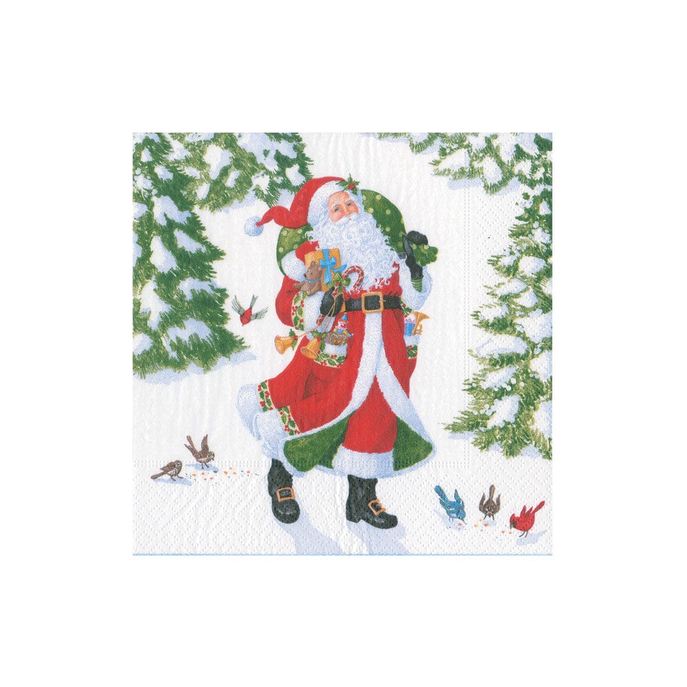Caspari Woodland Santa Recycled Cocktail Napkins - Set of 20