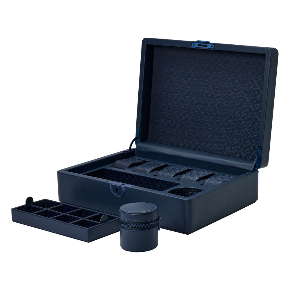 Wolf Designs Earth 5 Piece Watch Box with Storage in Midnight Blue