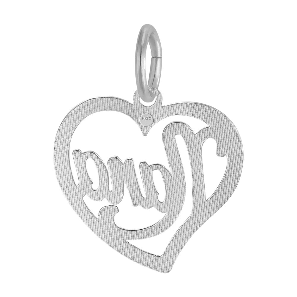 Back of Silver Open Heart Charm with 'Nana; inside