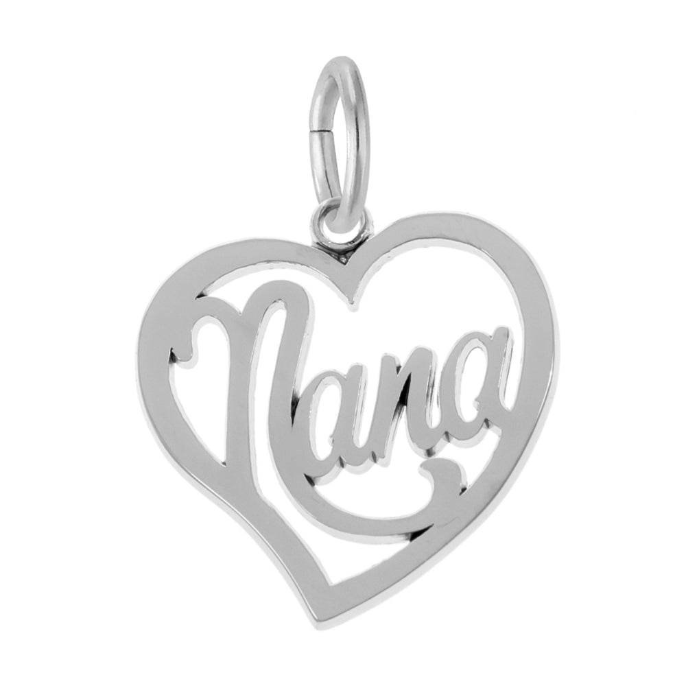 Silver Open Heart Charm with 'Nana; inside