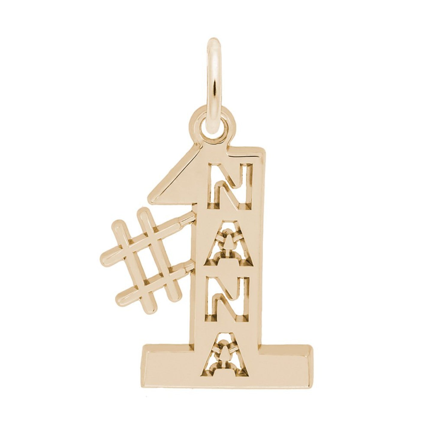 Gold #1 charm with 'Nana' text cutout on a white background