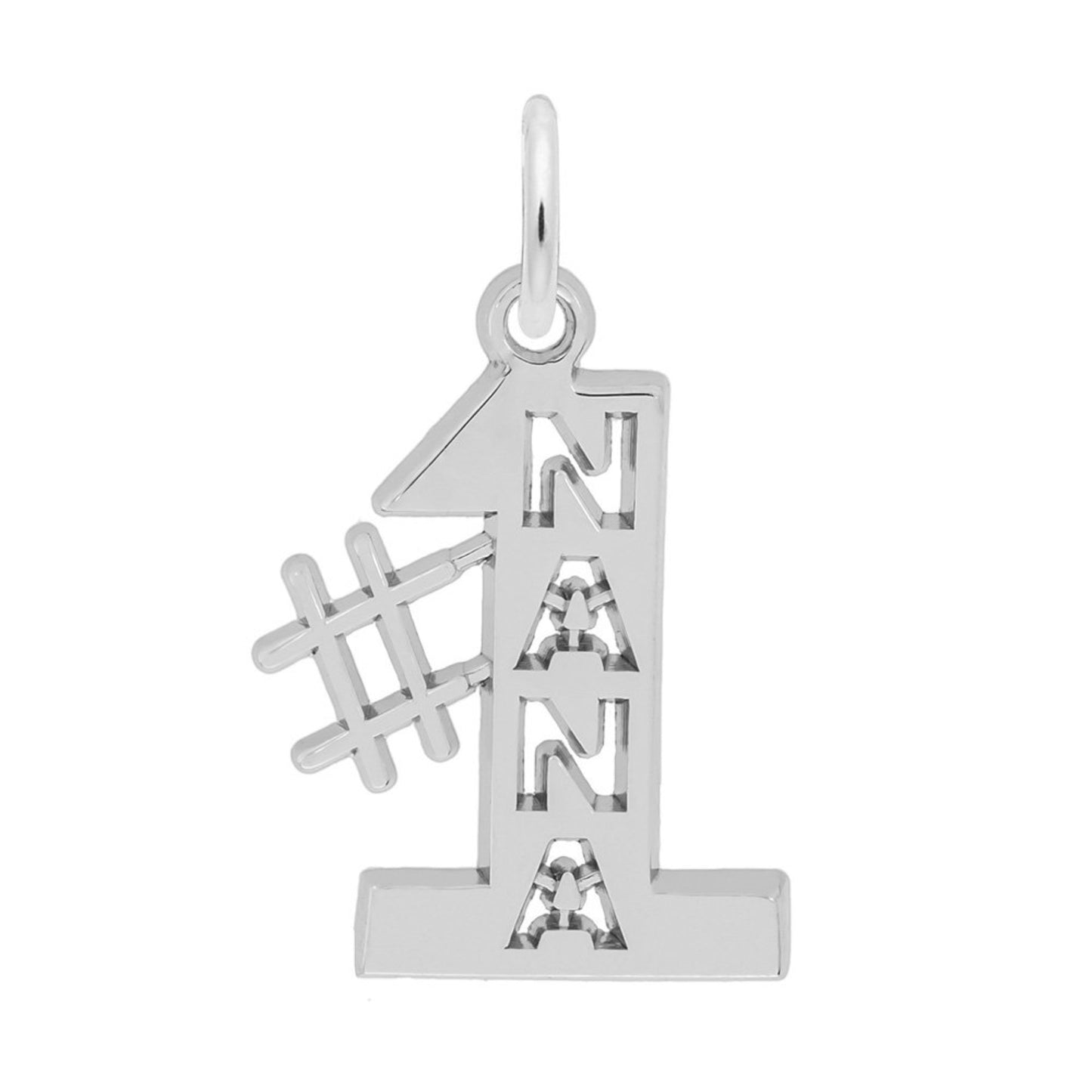 Silver #1 charm with 'Nana' text cutout on a white background