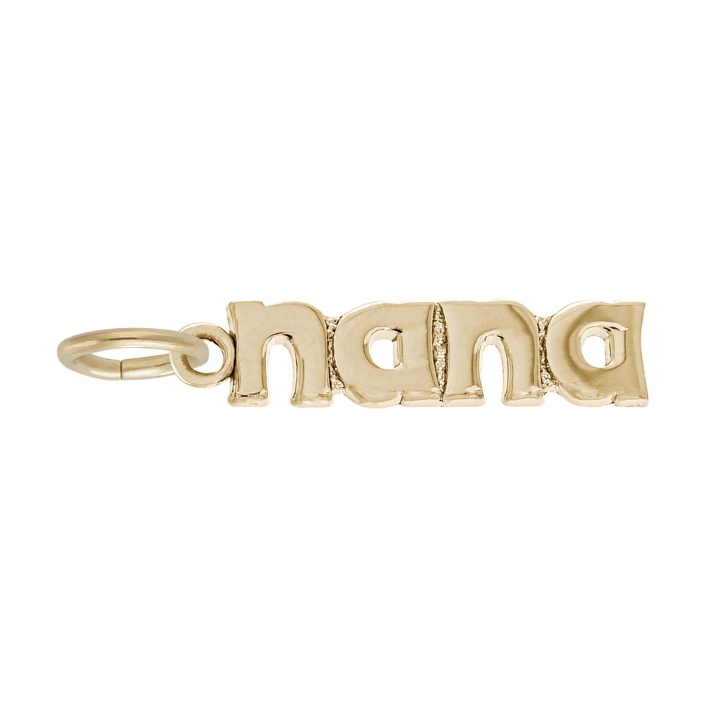 Gold 'nana' charm on a white background