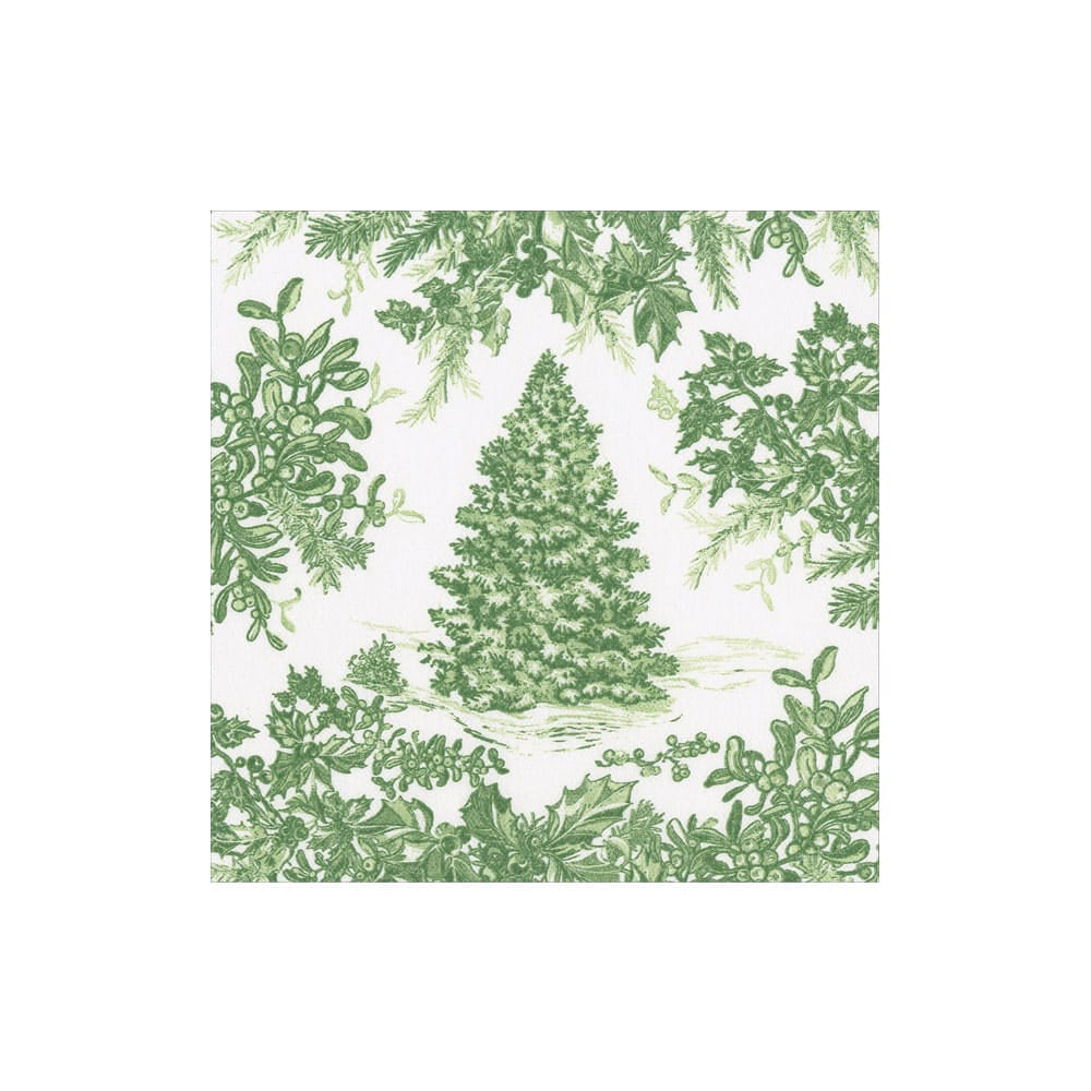 Patterned paper with green trees and foliage on a white background.