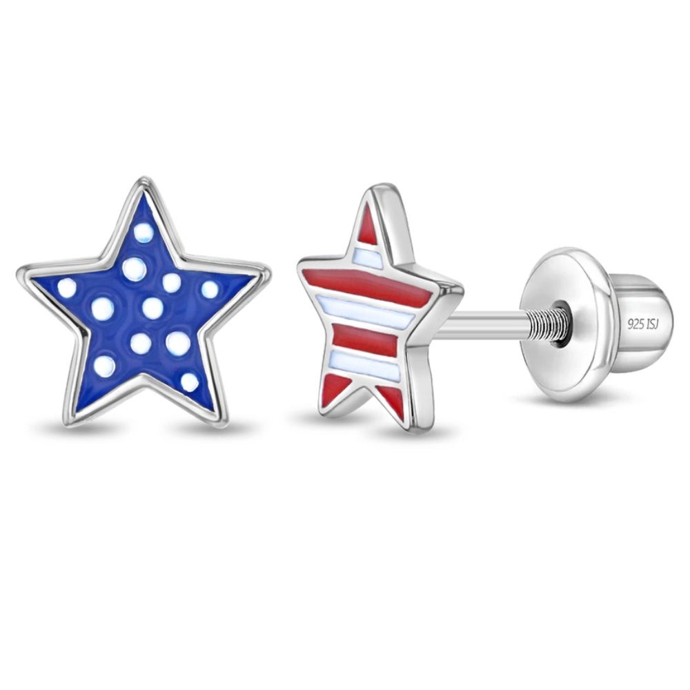 Children's Patriotic Stars Girl Screw Back Earrings