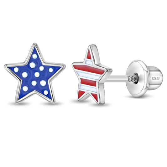 Children's Patriotic Stars Girl Screw Back Earrings