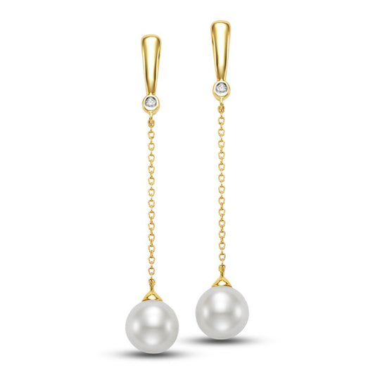 Mastoloni 14k Freshwater Pearl Diamond Bezel Drop Earrings