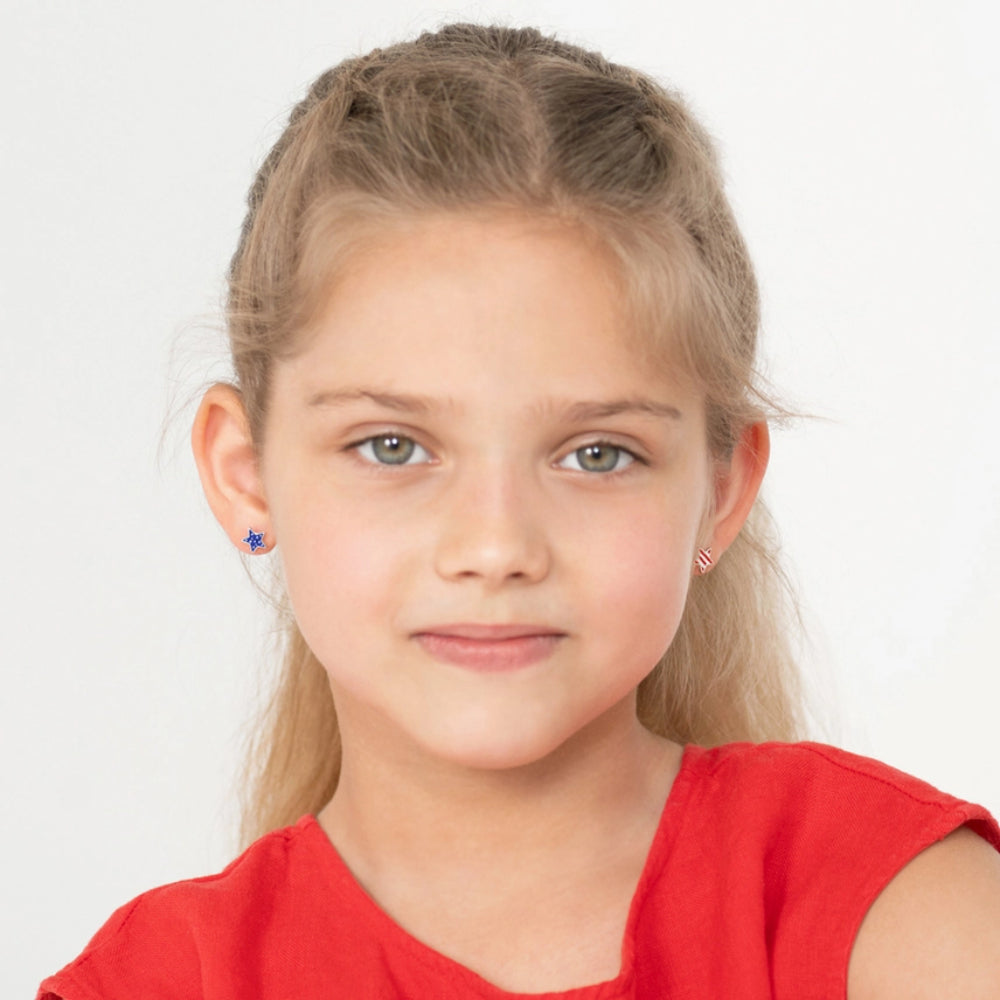 Children's Patriotic Stars Girl Screw Back Earrings