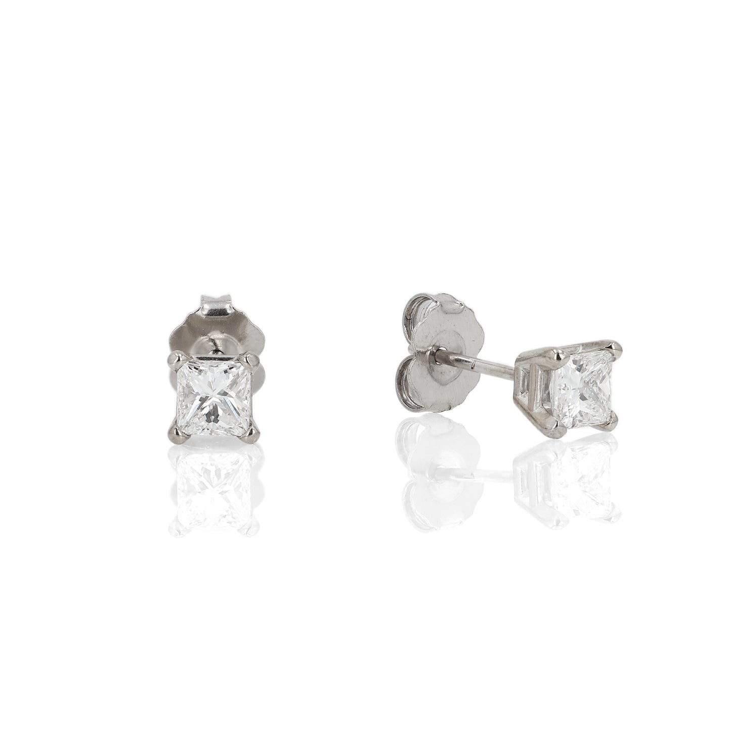 Estate 14k White Gold D.69tw G VS2 Princess Cut Diamond Stud Earrings