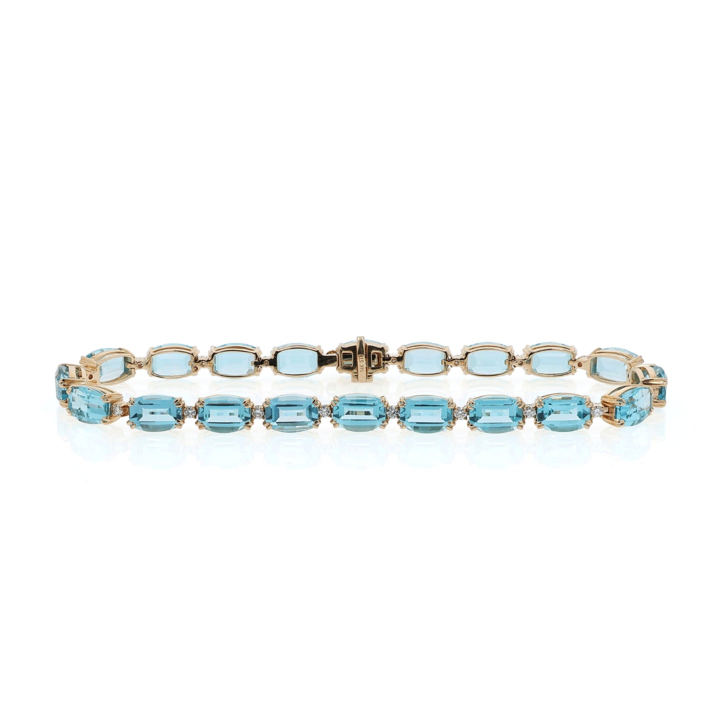 14k Gold Barrel Cut Blue Topaz and Diamond Bracelet