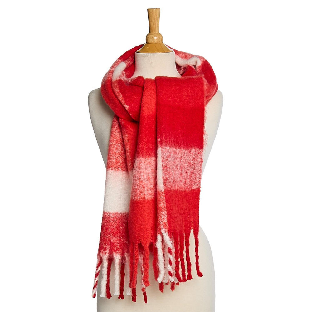 Red and white plaid scarf on a mannequin with a white background