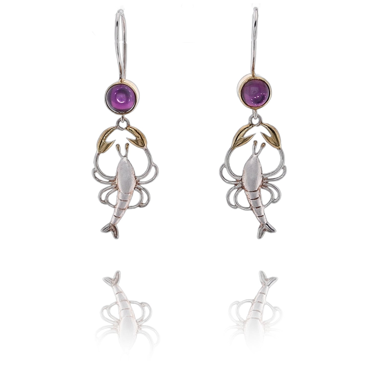 Michou Sterlimg Silver and 22 Karat Yellow Gold Purple Fire Quartz Vermeil Lobster Earrings