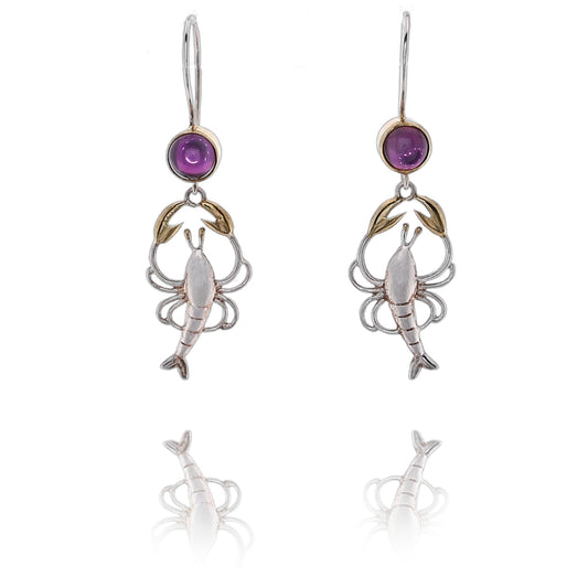 Michou Sterlimg Silver and 22 Karat Yellow Gold Purple Fire Quartz Vermeil Lobster Earrings