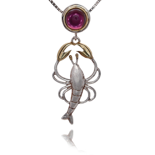 Michou Sterling Silver and 22 Karat Yellow Gold  Vermeil Fire Quartz Lobster Pendant Necklace