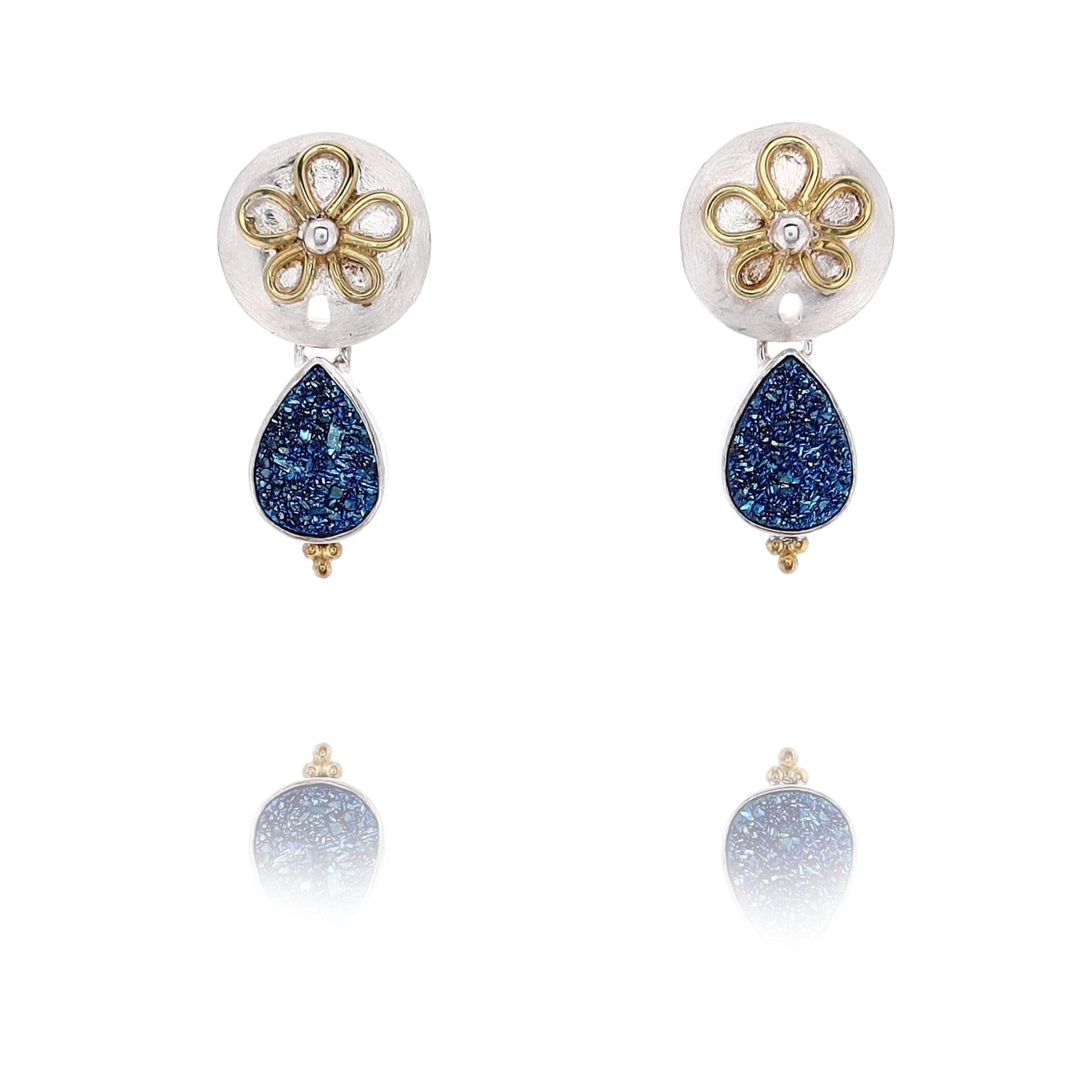 Michou Sterling Silver and 22 Karat Yellow Gold Vermeil Druzy Drop Earrings